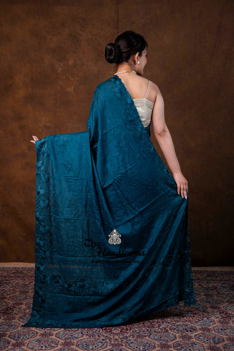 Pure Georgette Chikankari Handloom Banarasi Saree