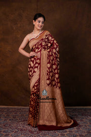Khaddi Georgette Handloom Banarasi Saree - Gold Zari - The Handlooms