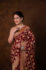 Khaddi Georgette Handloom Banarasi Saree - Gold Zari - The Handlooms