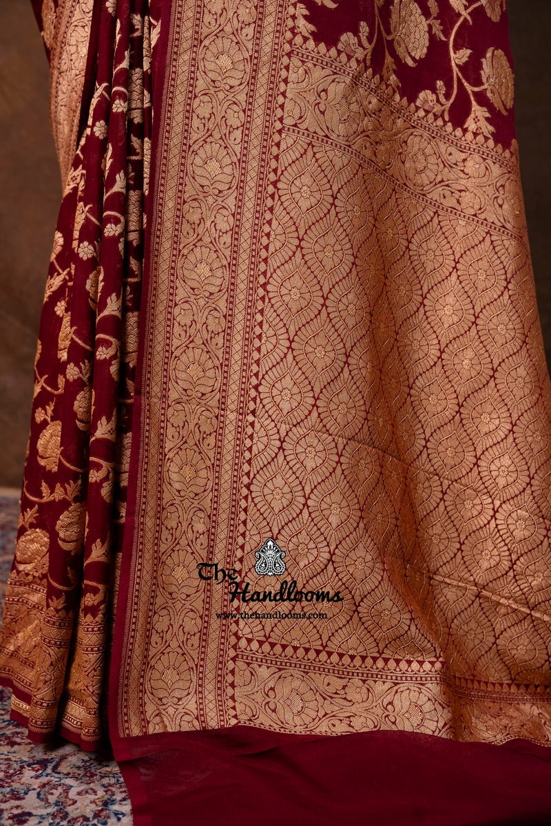 Khaddi Georgette Handloom Banarasi Saree - Gold Zari - The Handlooms