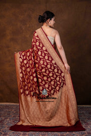 Khaddi Georgette Handloom Banarasi Saree - Gold Zari - The Handlooms