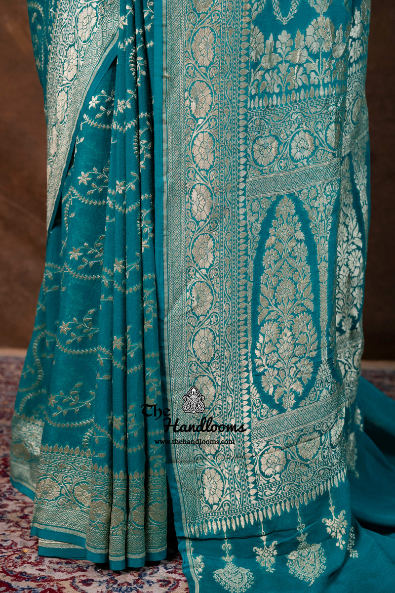 Khaddi Georgette Handloom Banarasi Saree - Water Zari