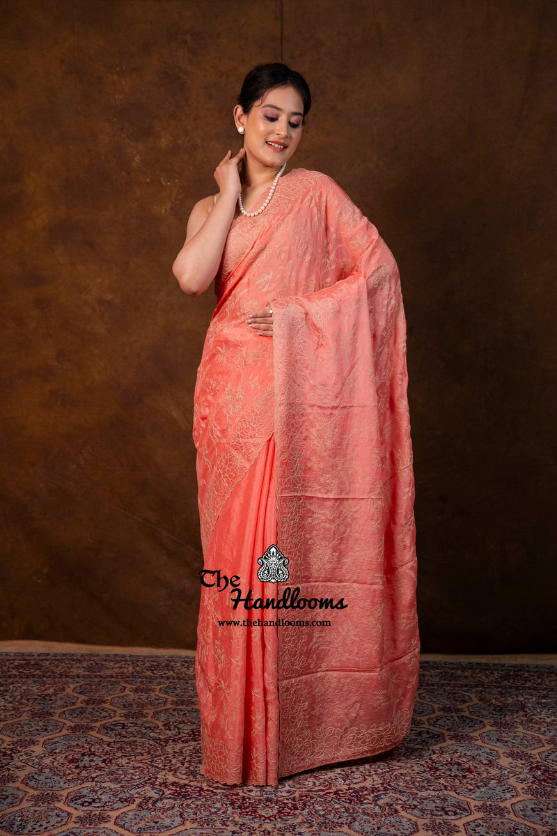 Pure Georgette Chikankari Handloom Banarasi Saree