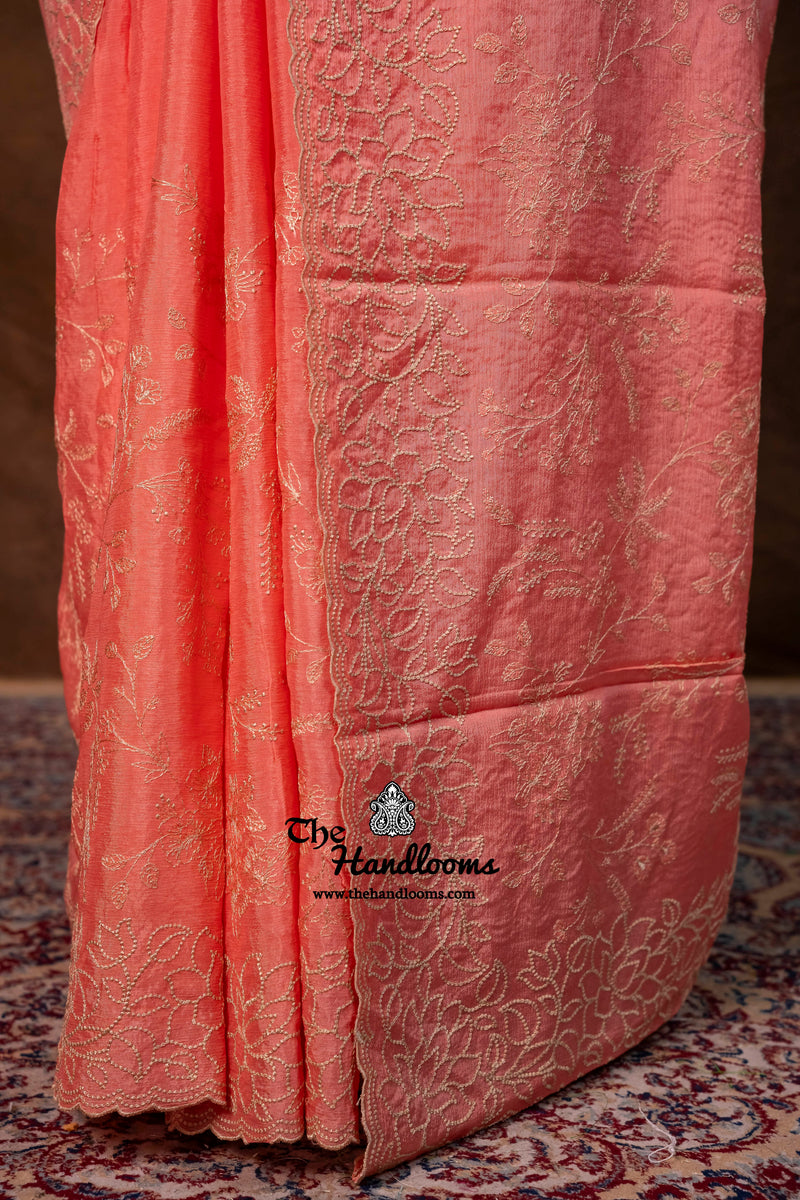 Pure Georgette Chikankari Handloom Banarasi Saree