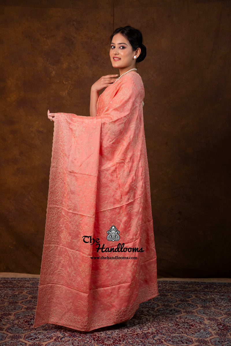 Pure Georgette Chikankari Handloom Banarasi Saree