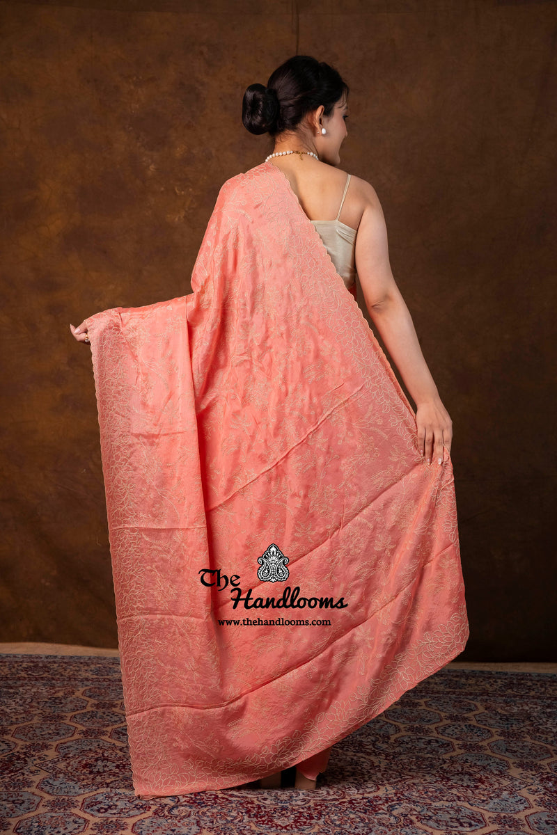 Pure Georgette Chikankari Handloom Banarasi Saree