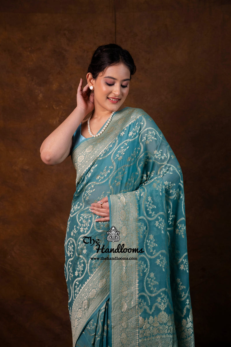 Khaddi Georgette Handloom Banarasi Saree - Water Zari