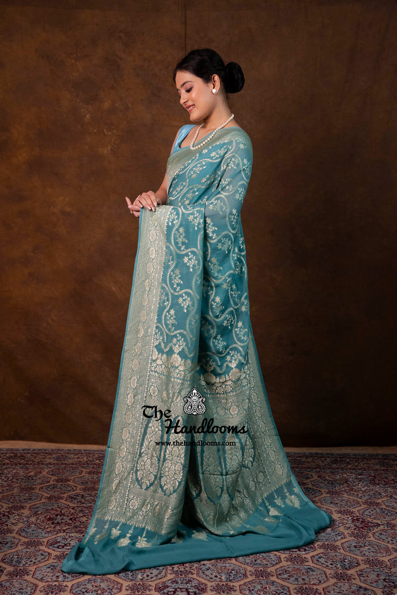 Khaddi Georgette Handloom Banarasi Saree - Water Zari