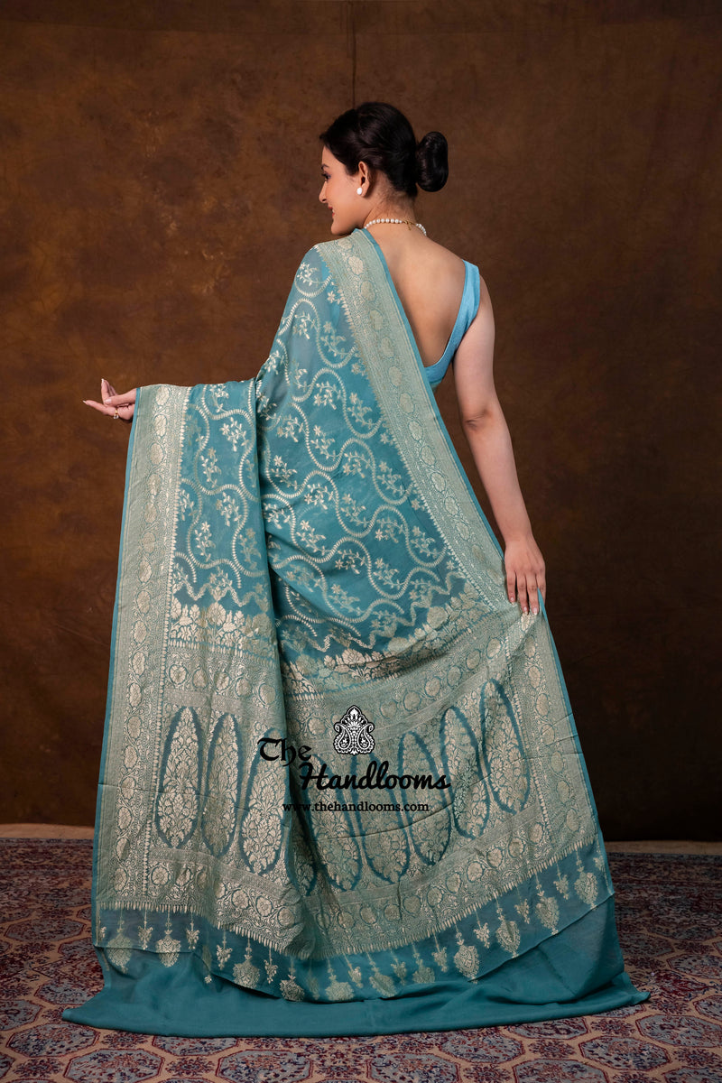 Khaddi Georgette Handloom Banarasi Saree - Water Zari