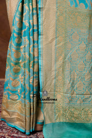 Khaddi Georgette Handloom Banarasi Saree - Gold Zari - The Handlooms