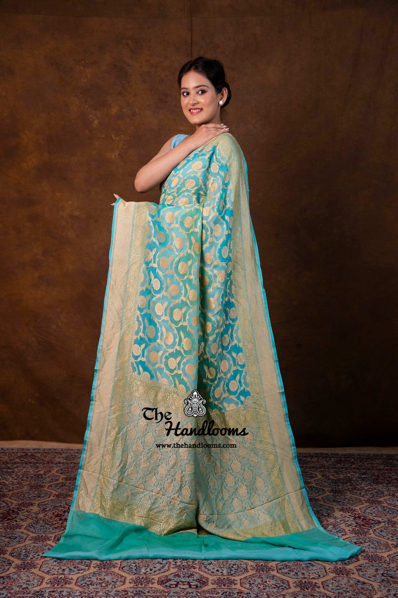 Khaddi Georgette Handloom Banarasi Saree - Gold Zari - The Handlooms