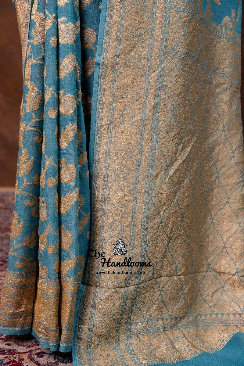 Khaddi Georgette Handloom Banarasi Saree - Gold Zari - The Handlooms