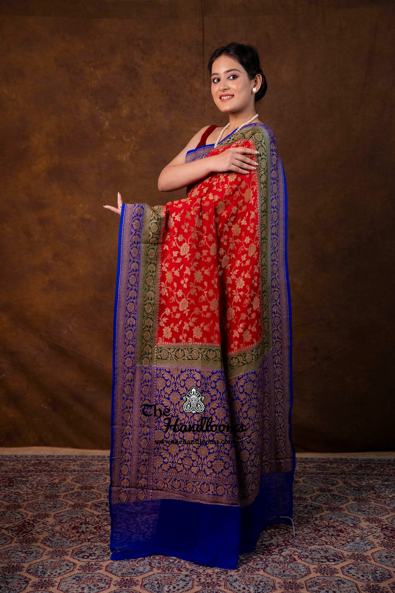 Pure Khaddi Georgette Handloom Banarasi Saree - Antique Zari