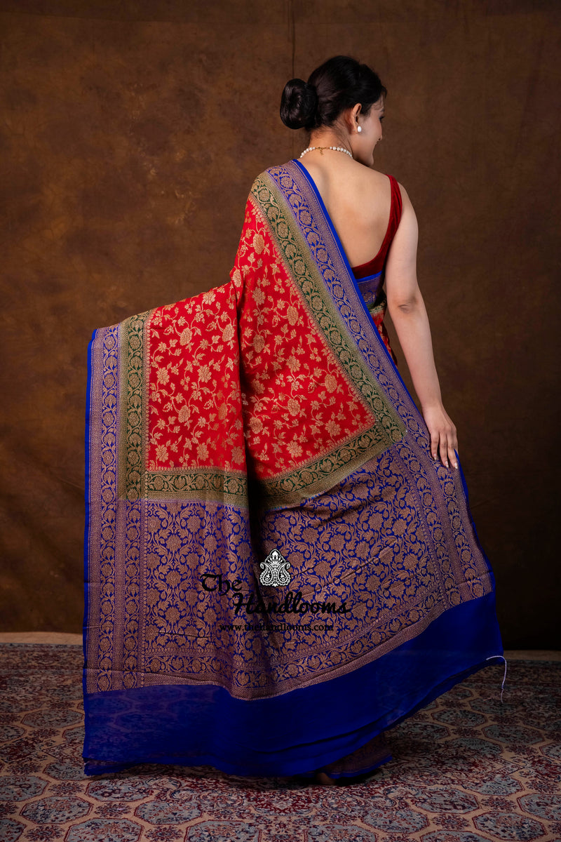 Pure Khaddi Georgette Handloom Banarasi Saree - Antique Zari