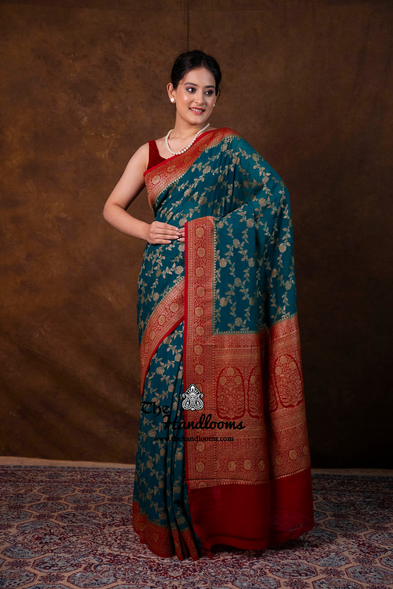 Pure Khaddi Georgette Handloom Banarasi Saree - Antique Zari