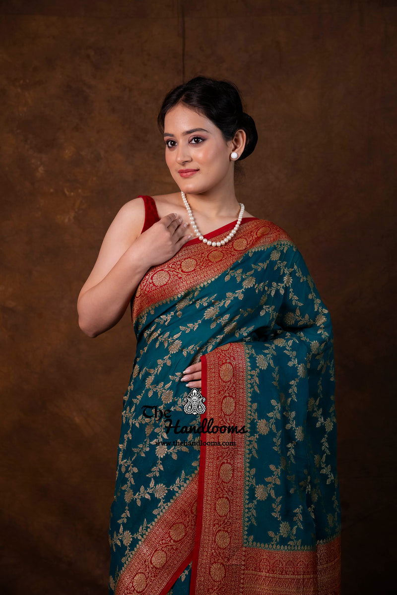 Pure Khaddi Georgette Handloom Banarasi Saree - Antique Zari