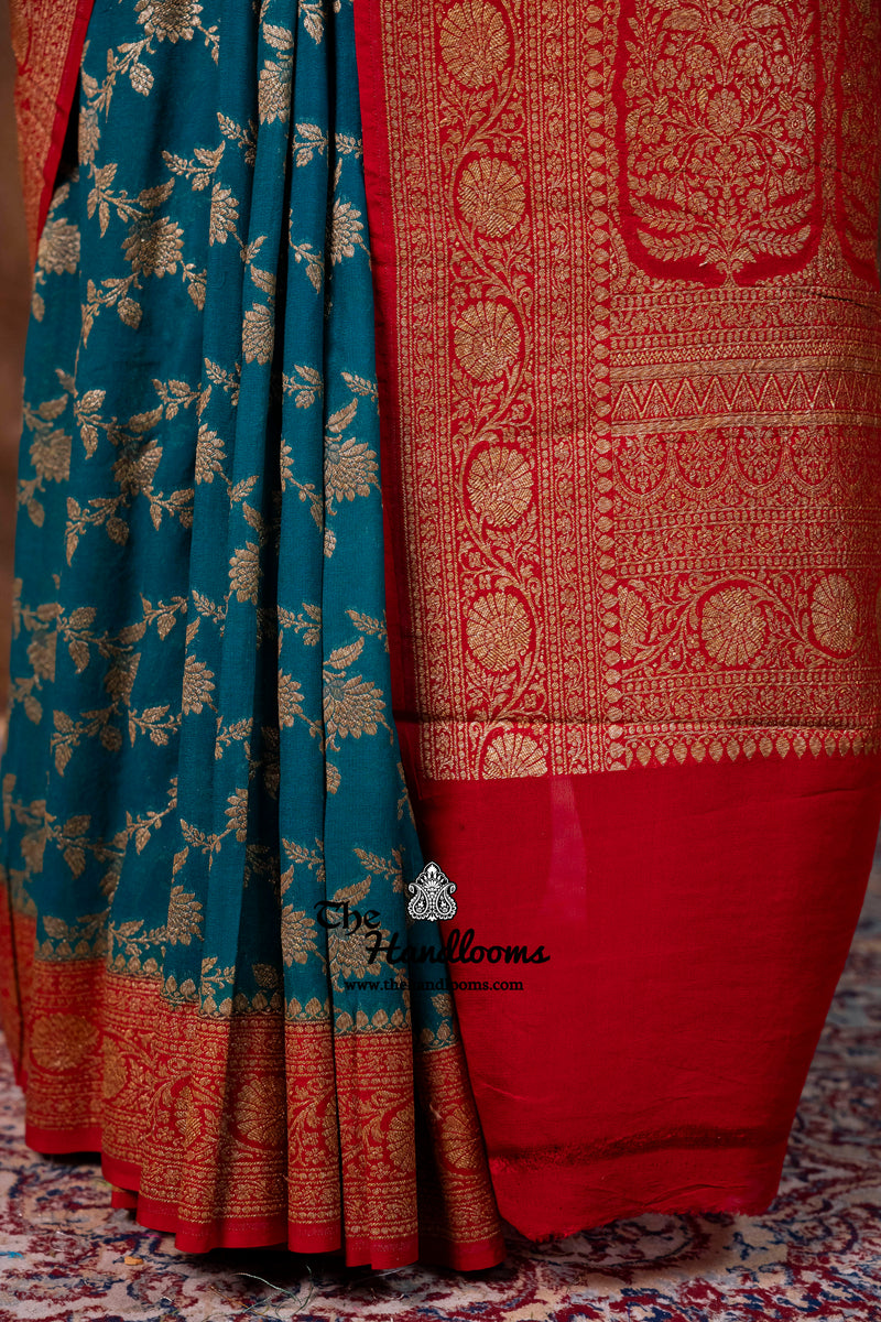 Pure Khaddi Georgette Handloom Banarasi Saree - Antique Zari