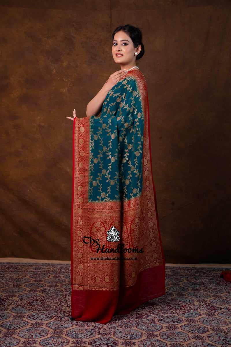 Pure Khaddi Georgette Handloom Banarasi Saree - Antique Zari