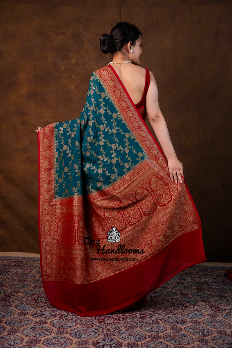 Pure Khaddi Georgette Handloom Banarasi Saree - Antique Zari