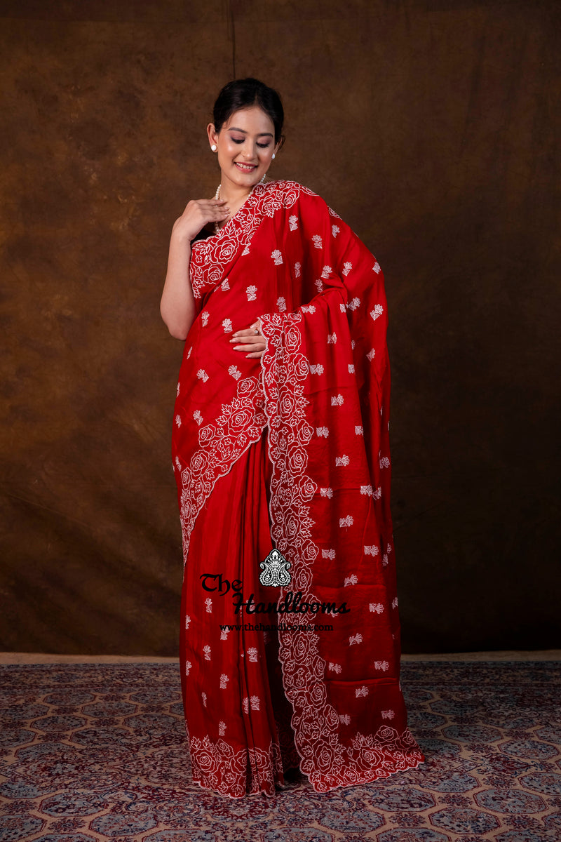 Pure Georgette Chikankari Handloom Banarasi Saree