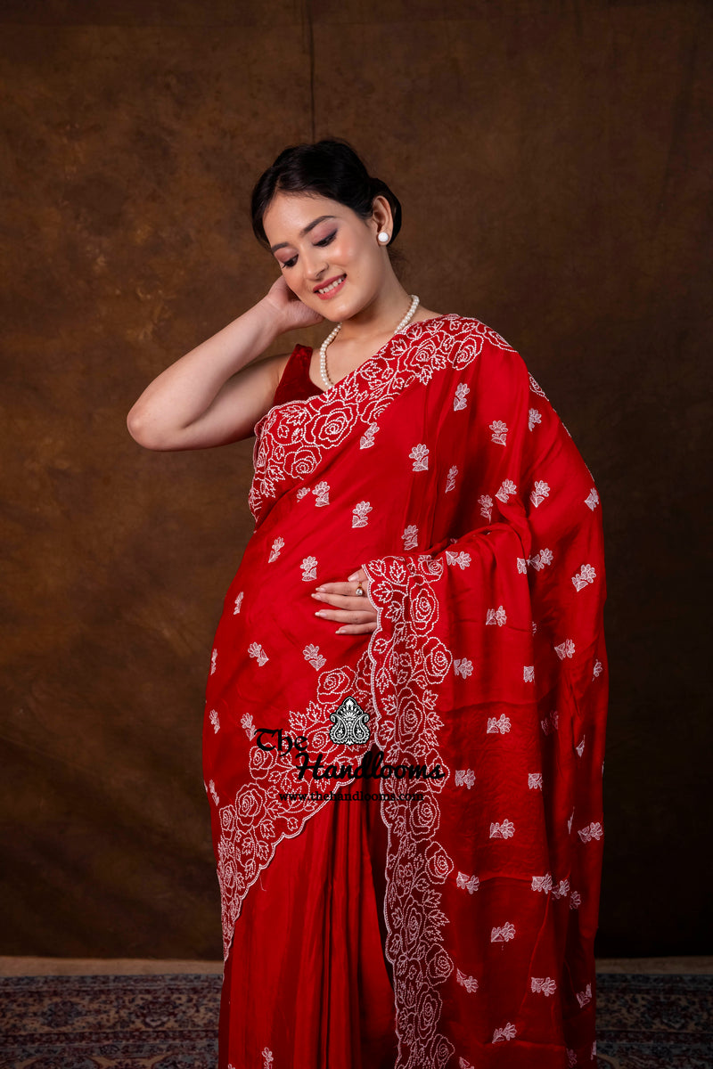 Pure Georgette Chikankari Handloom Banarasi Saree