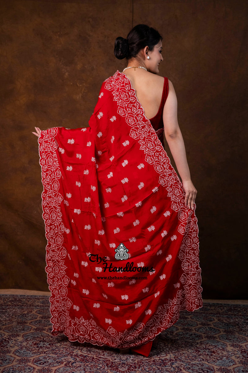 Pure Georgette Chikankari Handloom Banarasi Saree