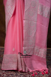Pure Georgette Banarasi Handloom Saree - Silver Zari - The Handlooms