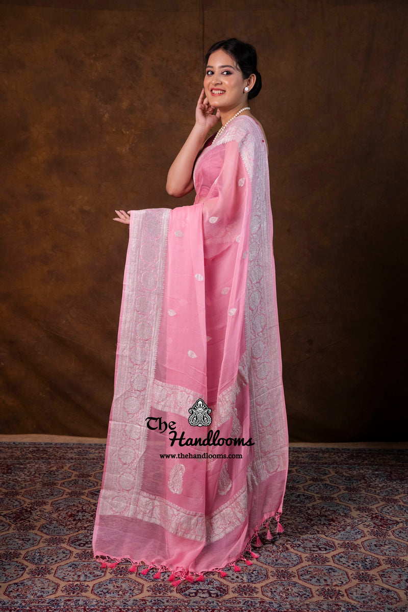 Pure Georgette Banarasi Handloom Saree - Silver Zari - The Handlooms