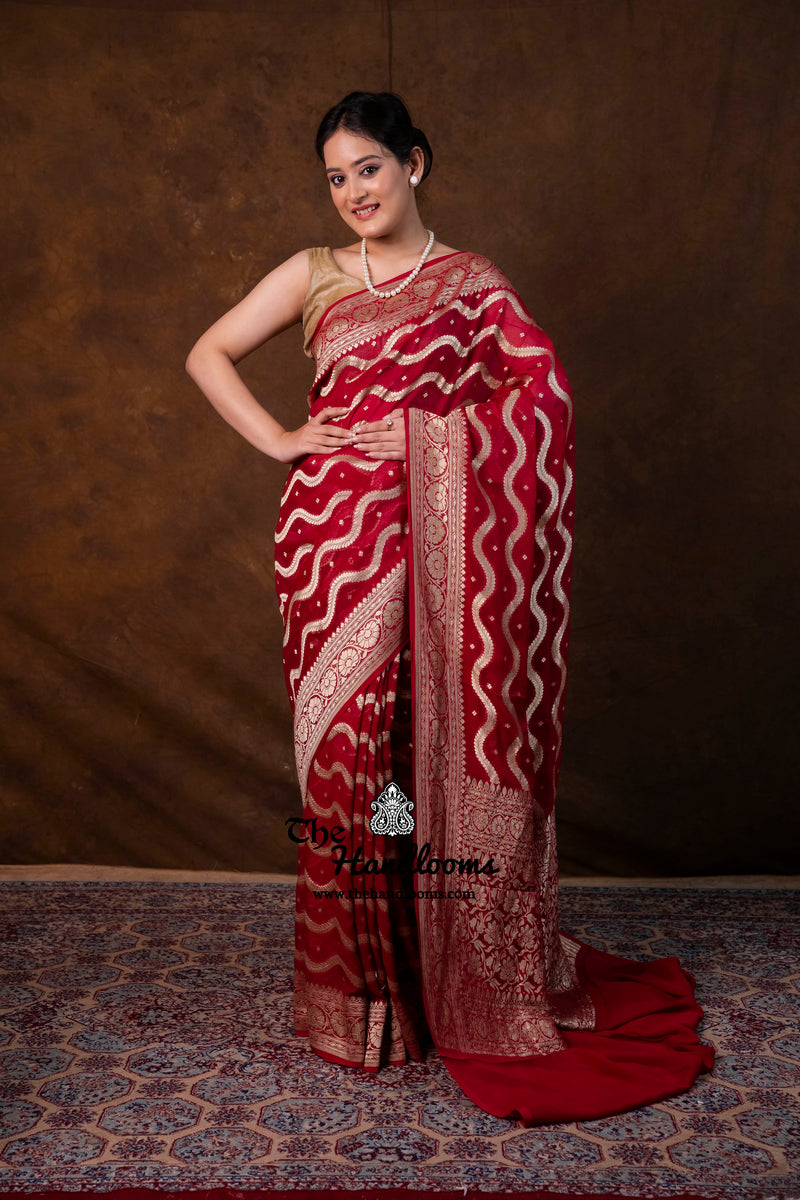 Khaddi Georgette Handloom Banarasi Saree - Water Zari