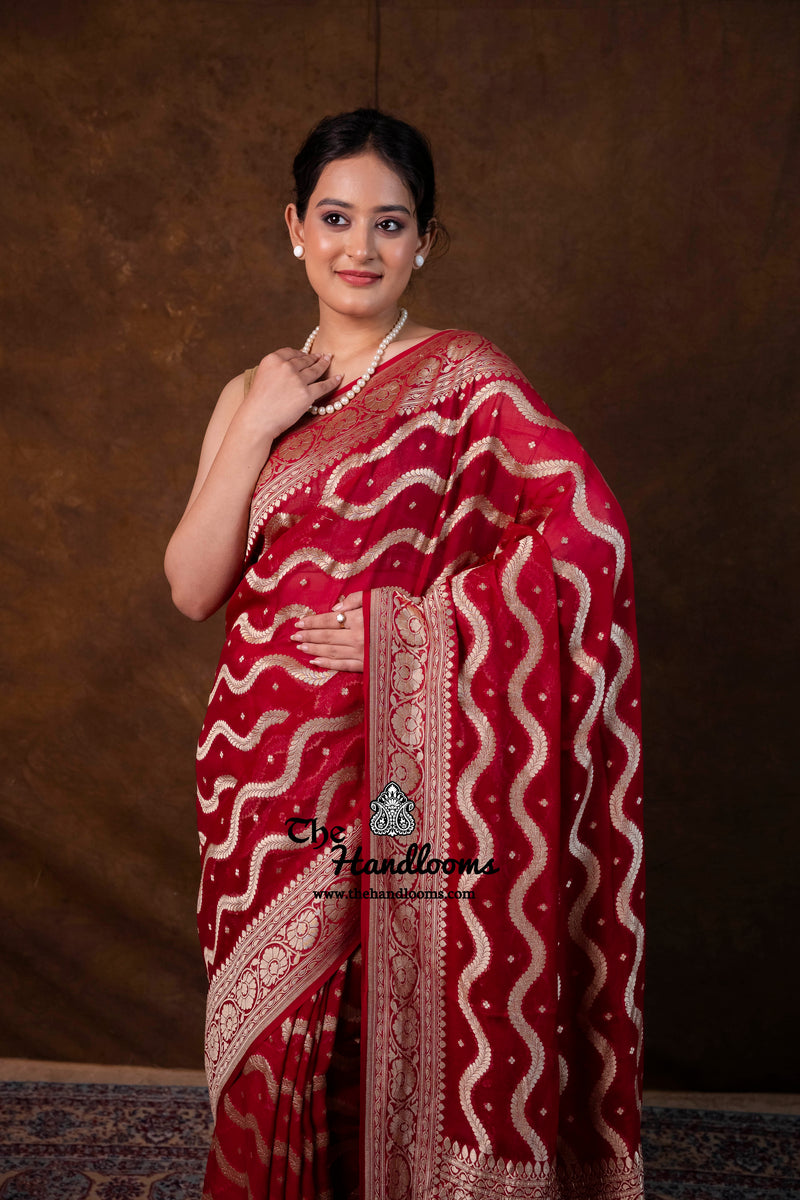Khaddi Georgette Handloom Banarasi Saree - Water Zari