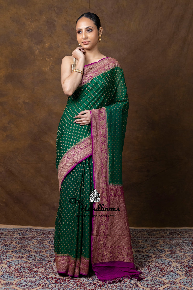 Pure Khaddi Georgette Handloom Banarasi Saree - Antique Zari