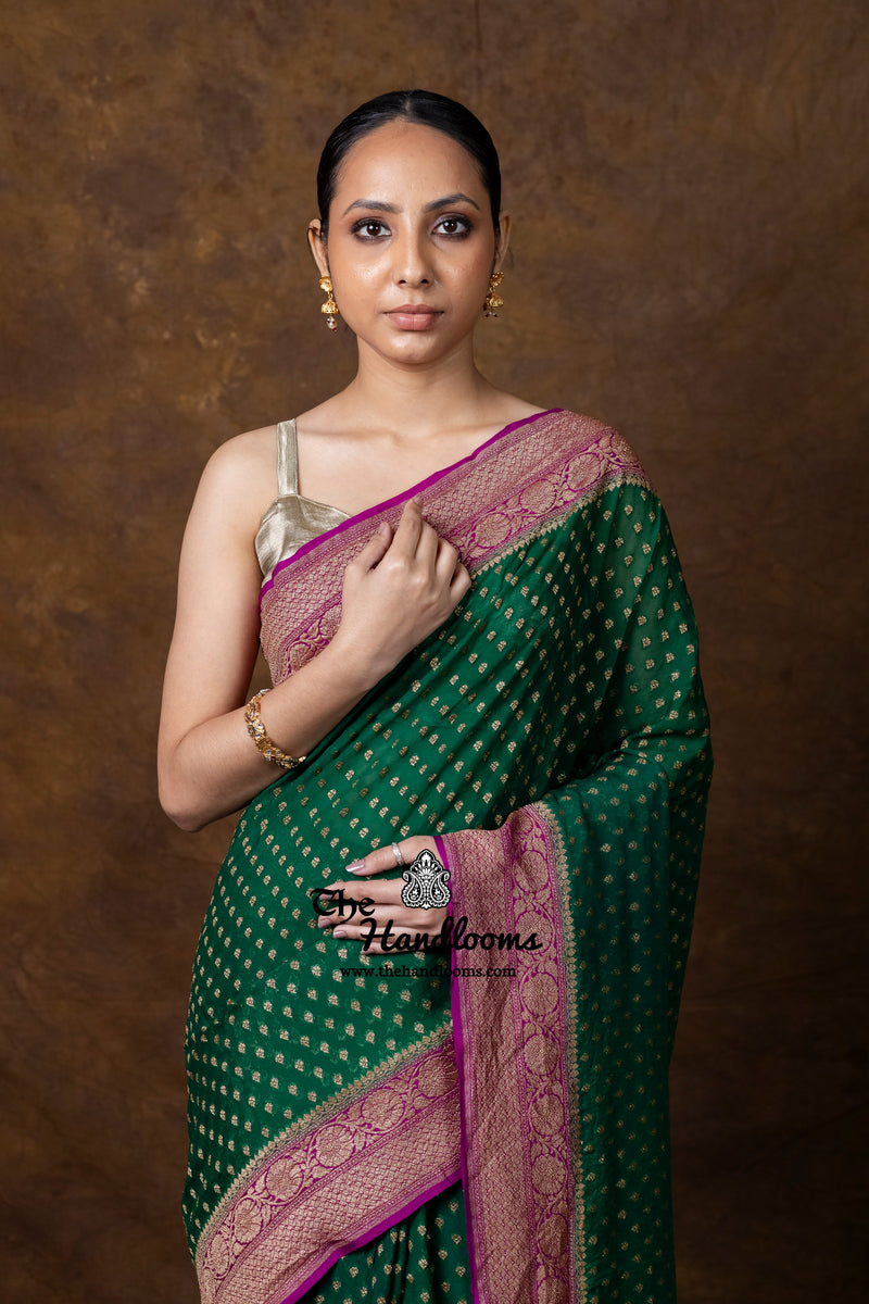 Pure Khaddi Georgette Handloom Banarasi Saree - Antique Zari