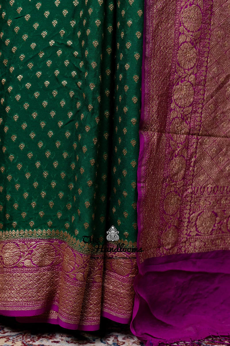 Pure Khaddi Georgette Handloom Banarasi Saree - Antique Zari