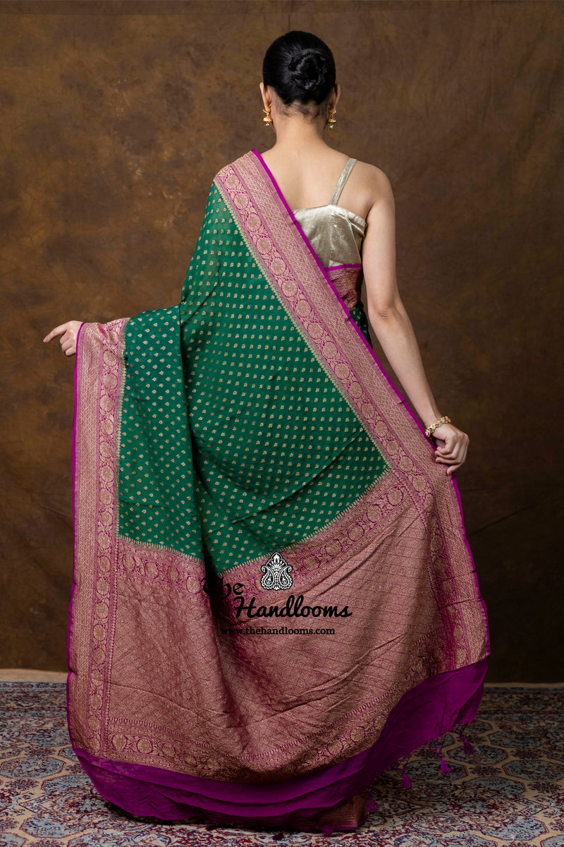 Pure Khaddi Georgette Handloom Banarasi Saree - Antique Zari