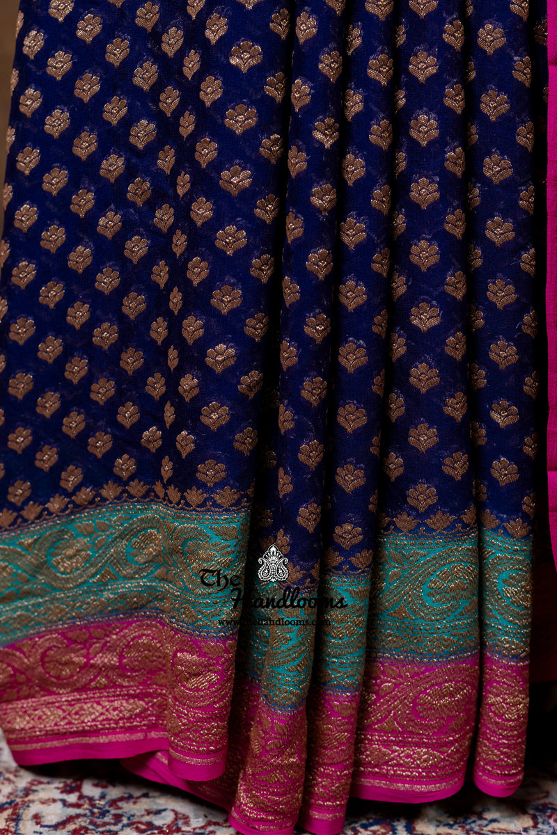Pure Khaddi Georgette Handloom Banarasi Saree - Antique Zari