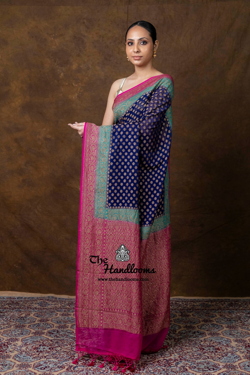 Pure Khaddi Georgette Handloom Banarasi Saree - Antique Zari