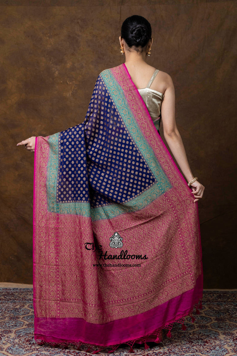 Pure Khaddi Georgette Handloom Banarasi Saree - Antique Zari