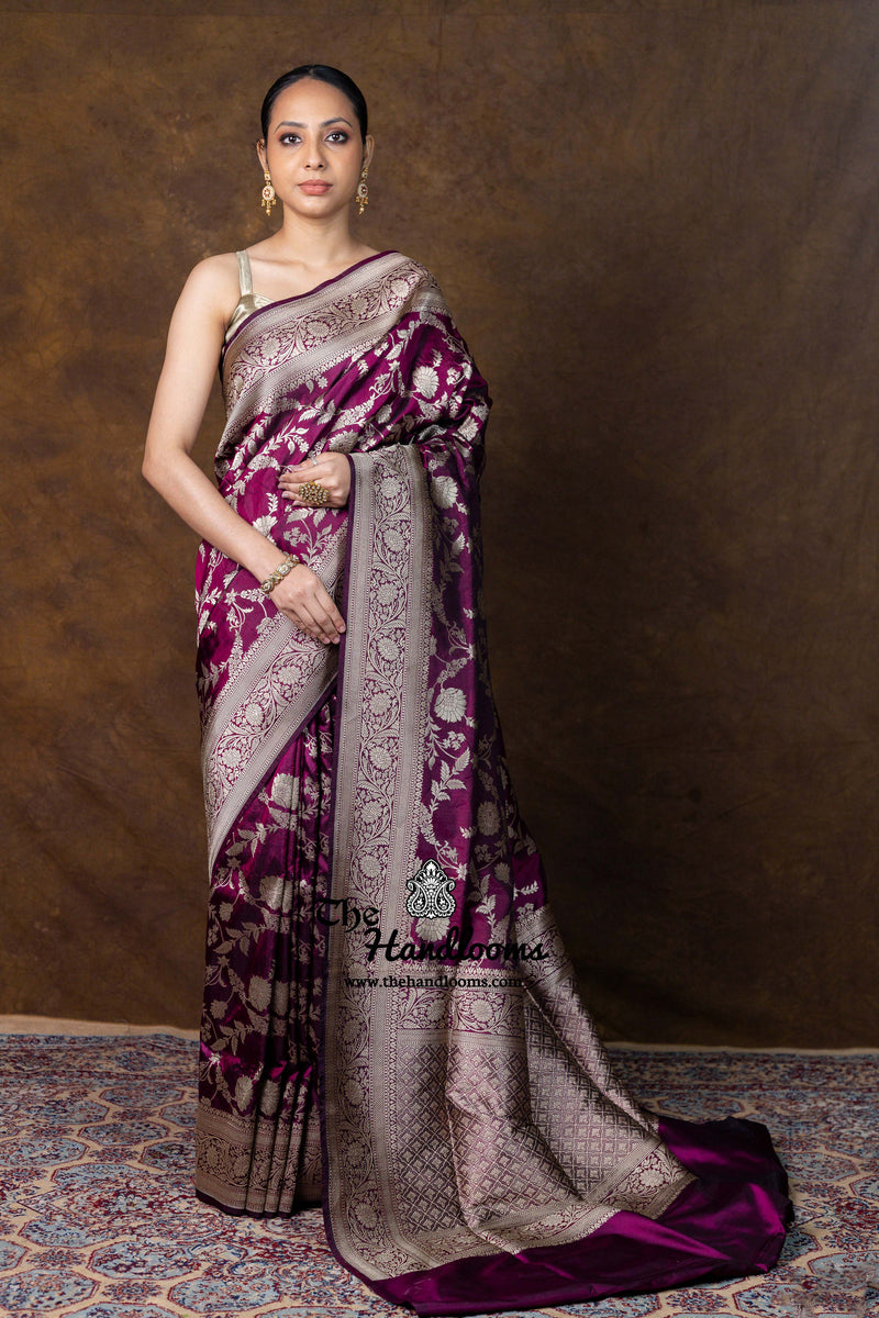 Pure Katan Silk Banarasi Handloom Saree - All Over Jaal Work