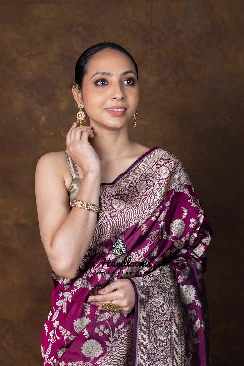 Pure Katan Silk Banarasi Handloom Saree - All Over Jaal Work