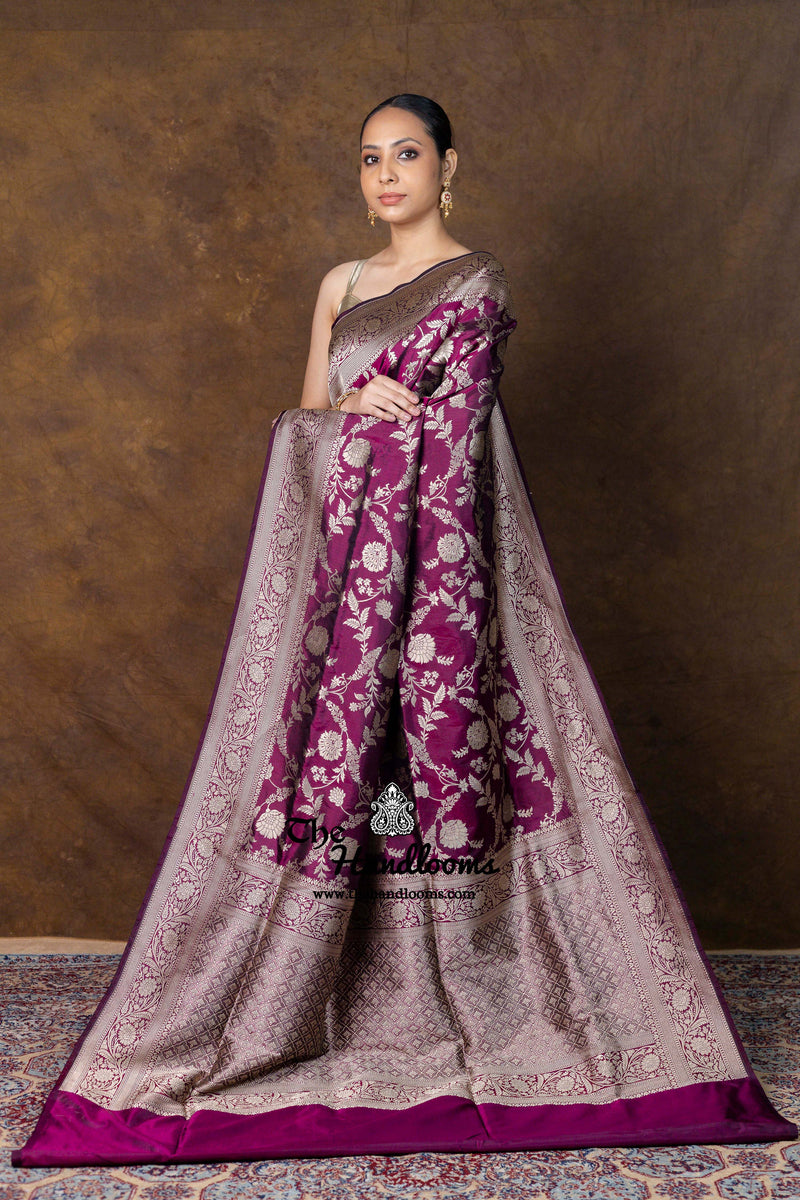 Pure Katan Silk Banarasi Handloom Saree - All Over Jaal Work