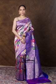Multicolor Pure Katan Silk Banarasi Handloom Saree - All over Jaal Work With Rangkart - The Handlooms