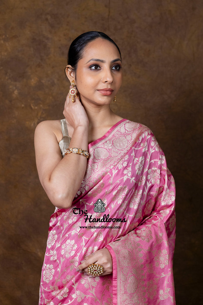 Pure Katan Silk Banarasi Handloom Saree - All Over Jaal Work