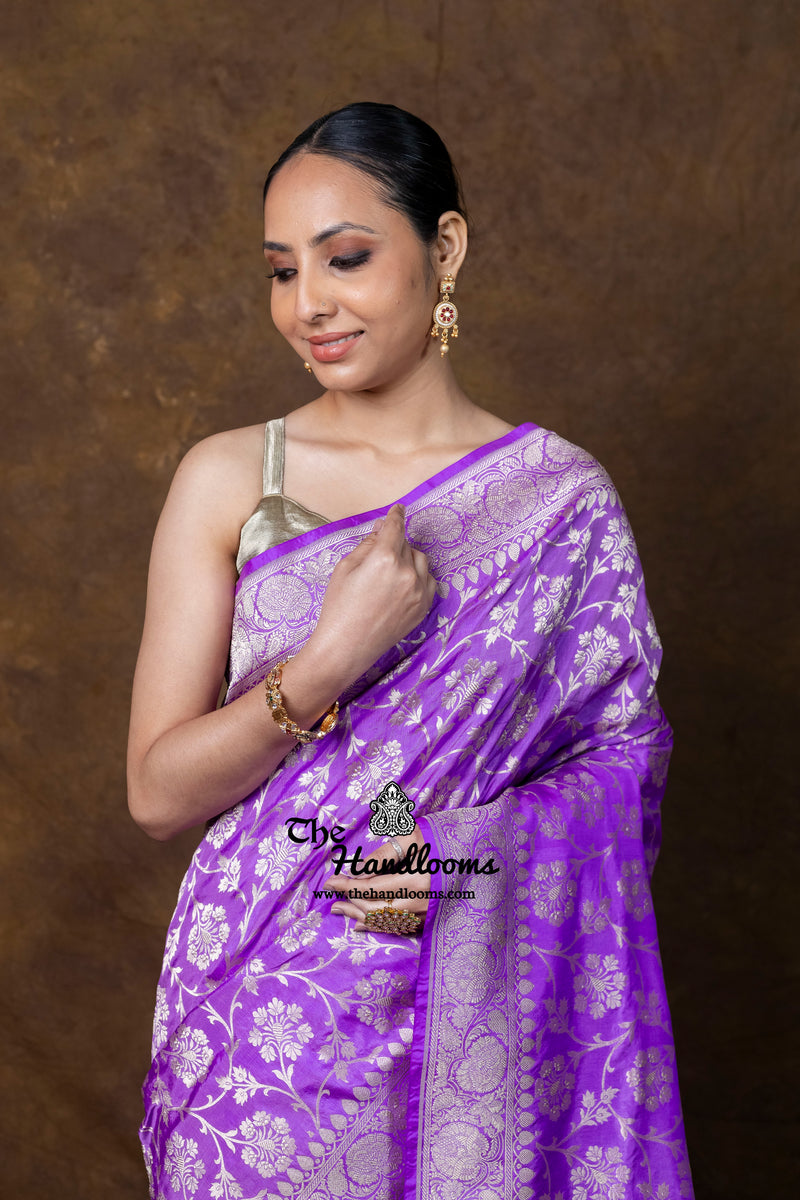 Pure Katan Silk Banarasi Handloom Saree - All Over Jaal Work