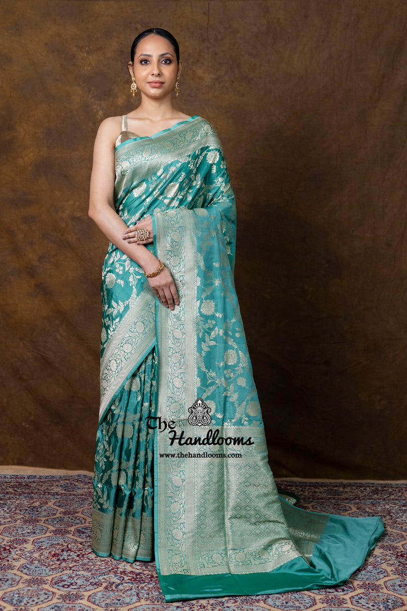 Pure Katan Silk Banarasi Handloom Saree - All Over Jaal Work - The Handlooms