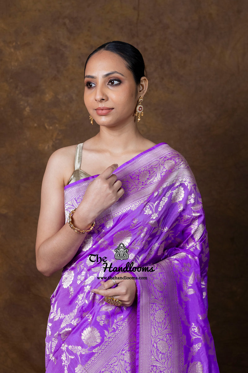 Pure Katan Silk Banarasi Handloom Saree - All Over Jaal Work