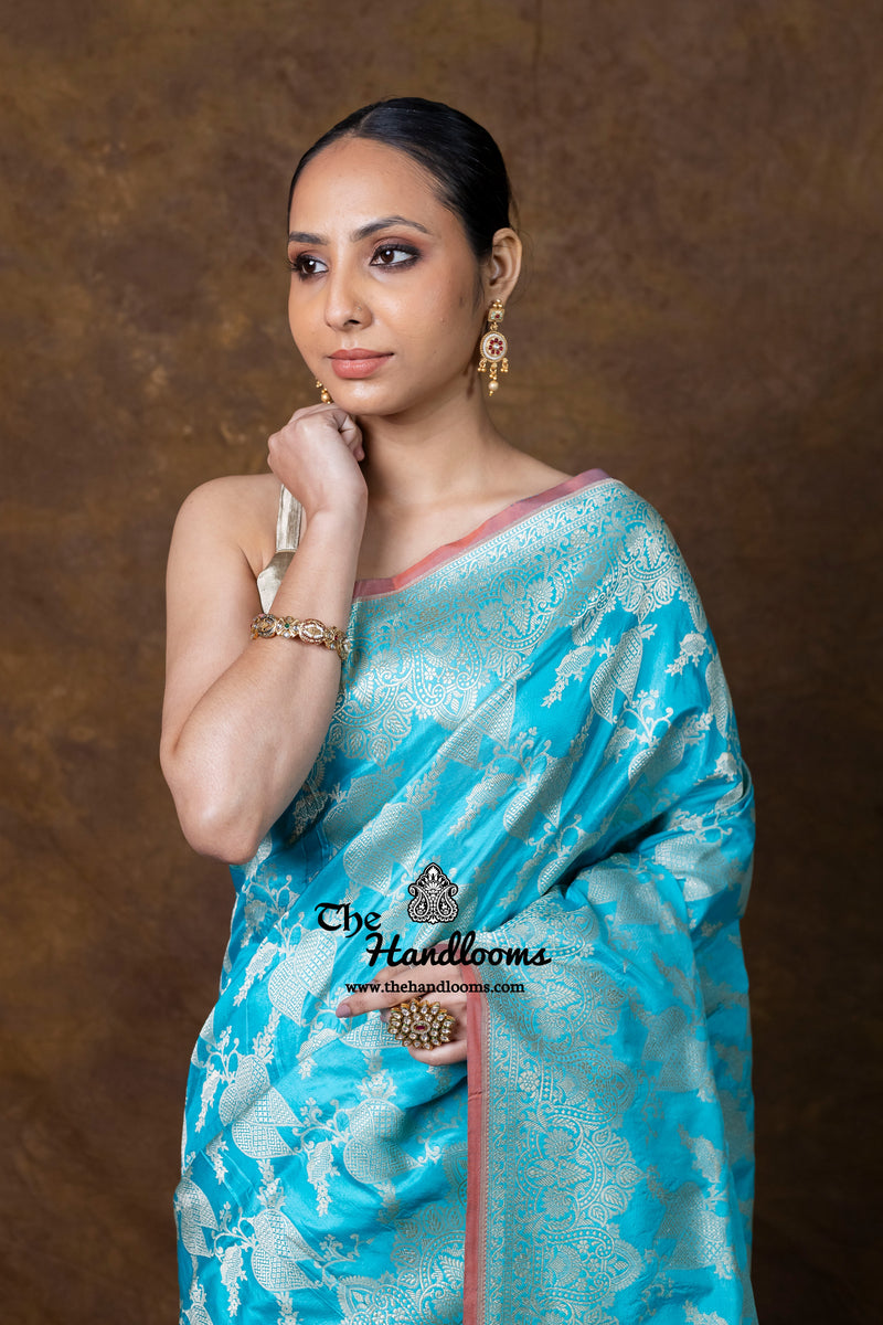 Pure Katan Silk Banarasi Handloom Saree - All Over Jaal Work