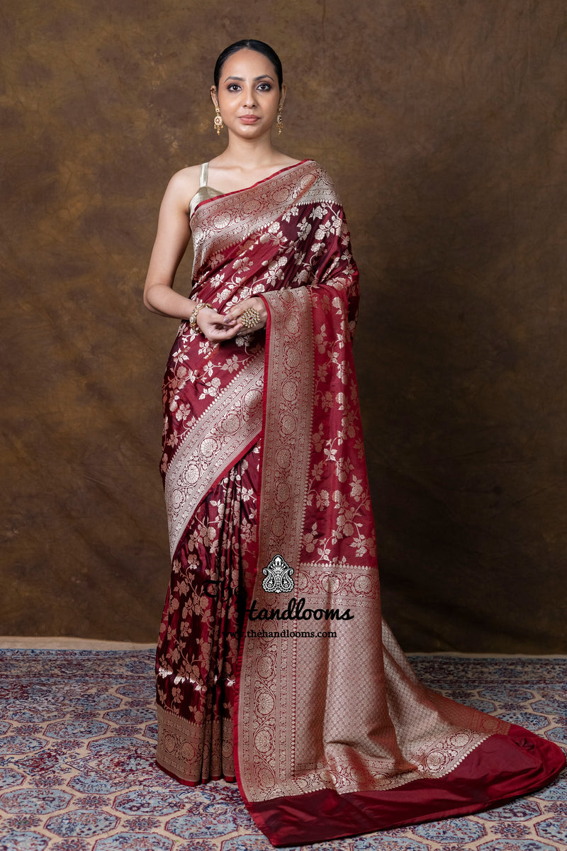 Pure Katan Silk Banarasi Handloom Saree - All Over Jaal Work