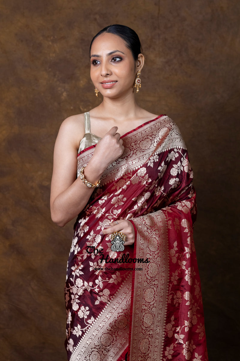 Pure Katan Silk Banarasi Handloom Saree - All Over Jaal Work