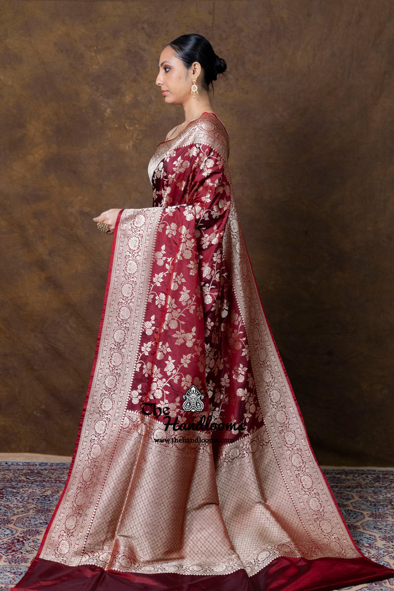 Pure Katan Silk Banarasi Handloom Saree - All Over Jaal Work