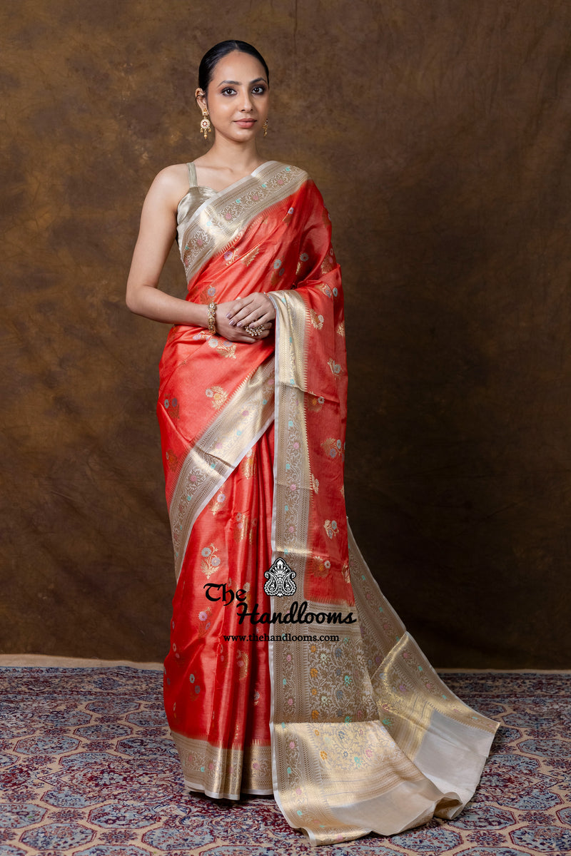 Pure Tussar Silk Handloom Banarasi Saree - Meenakari